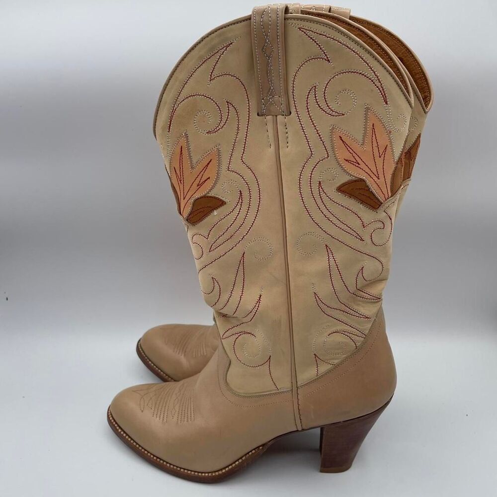 Dan Post Women's 7M Tan Heeled Cowboy Boots Vintage Cowgirl Boho Western Indie - Picture 3 of 8